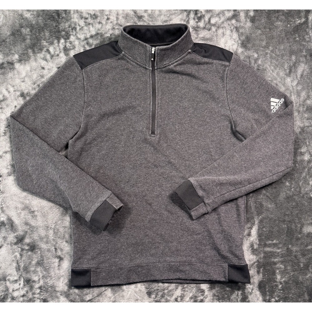 Adidas Mens Small 1/4 Zip Pullover Sweatshirt Gray Black Athletic Training